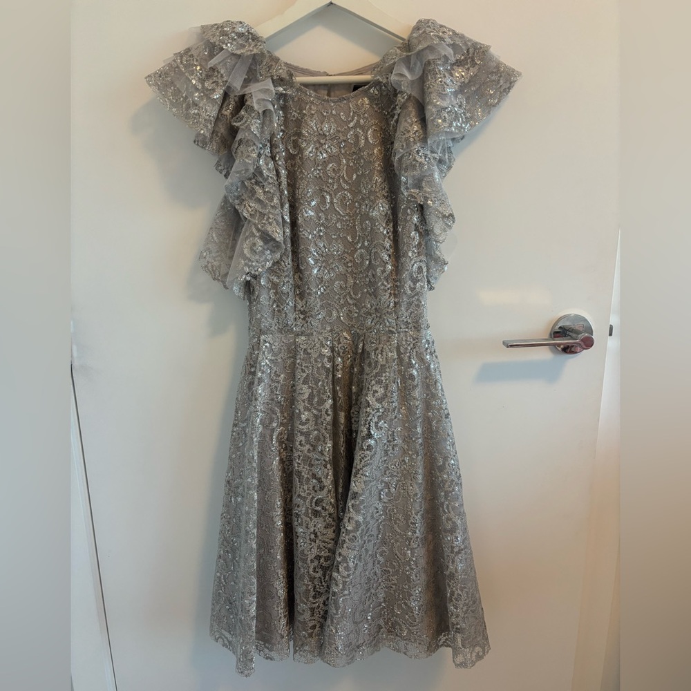 BCBGMaxAzria Silver Lace Gown